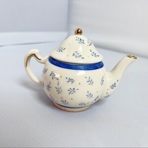Vintage Lenox Teapot Fine Ivory China Miniature Blue & Cream